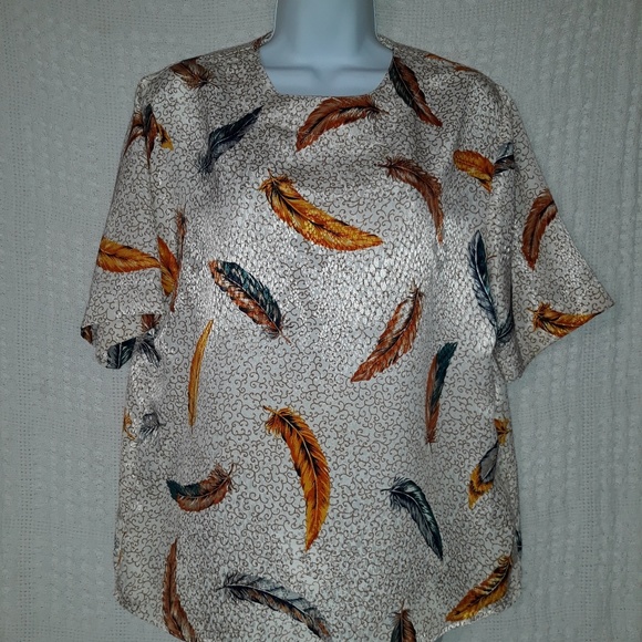 Womens Feather Graphics Blouse Top - Picture 2 of 8